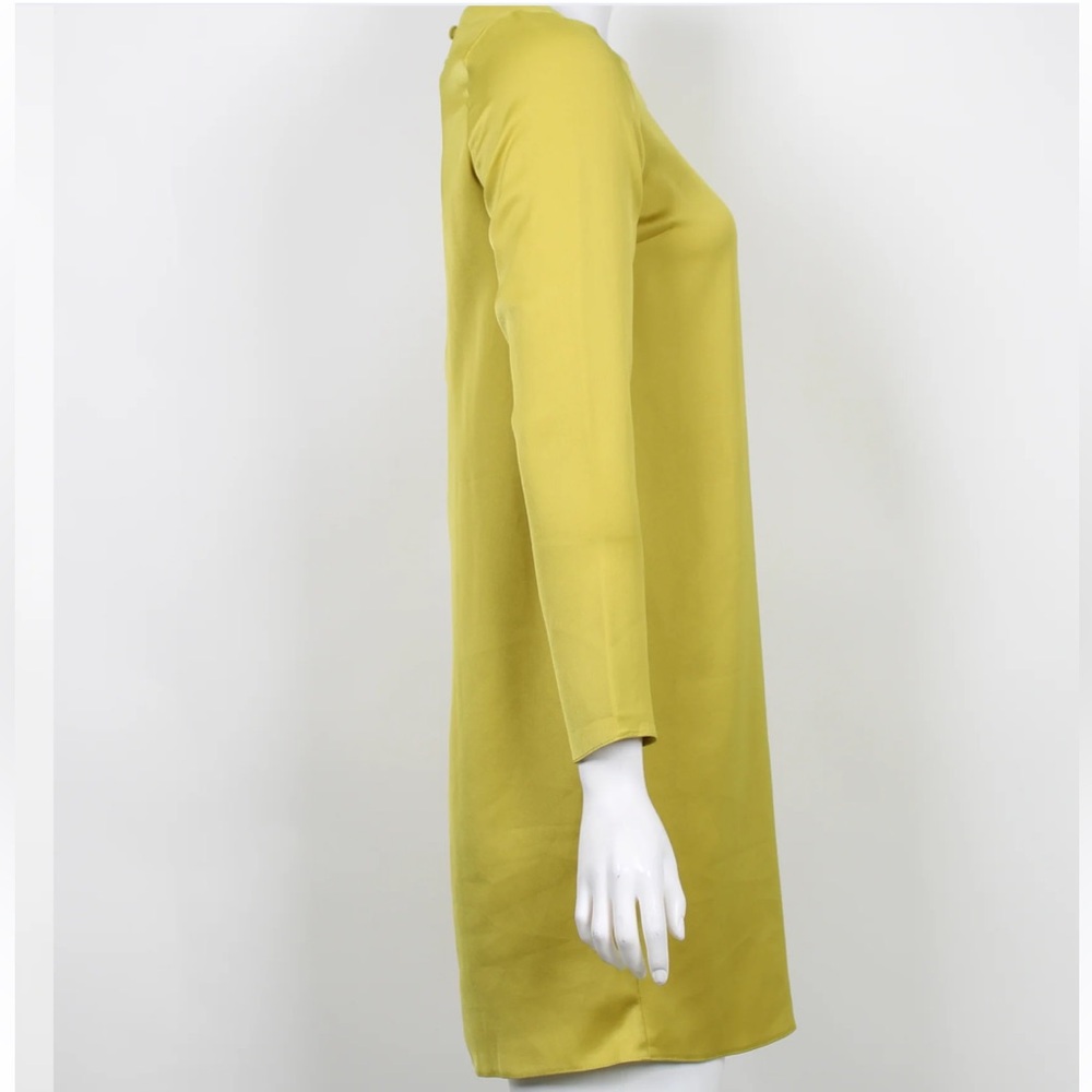 ASOS DESIGN Chartreuse Satin Long Sleeve Mini Dress Low Open Back US 6 NWT - Picture 6 of 8